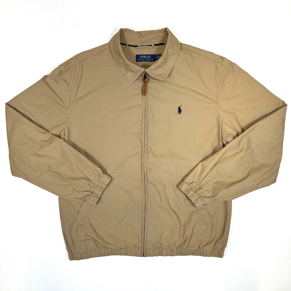 Polo Ralph Lauren Mens Bi-Swing Windbreaker Jacket Tan Khaki Cotton Large